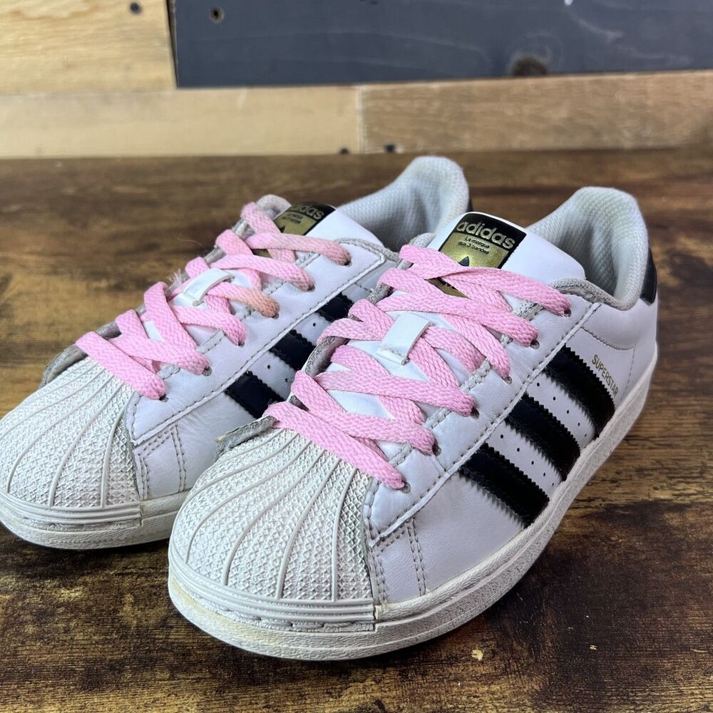 Adidas Superstar Girls Size 3 White Pink Laces 789002